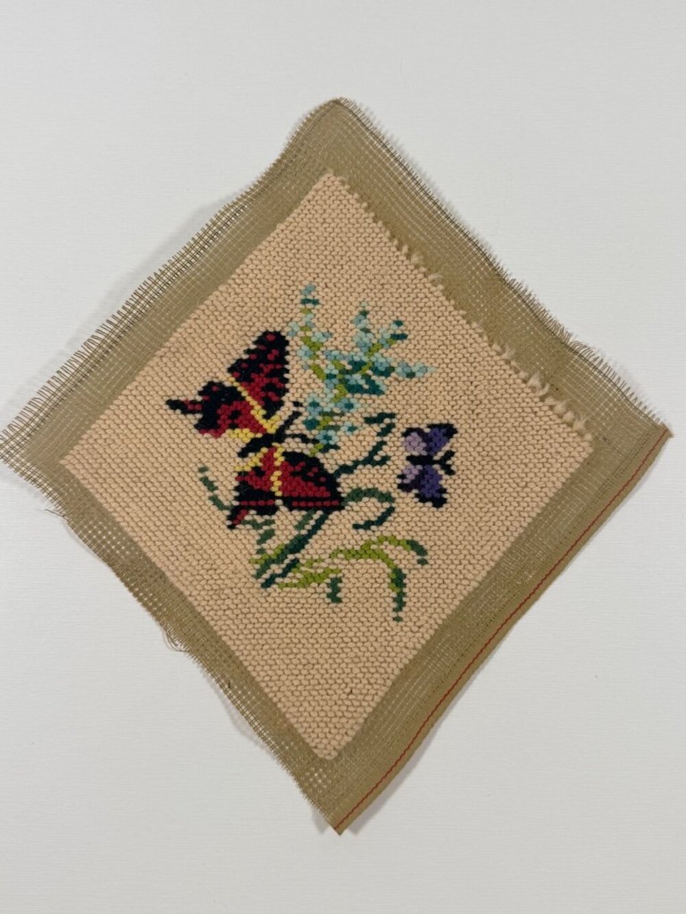 Vintage Needlepoint Canvas With Butterfly & Floral Design 10x11"